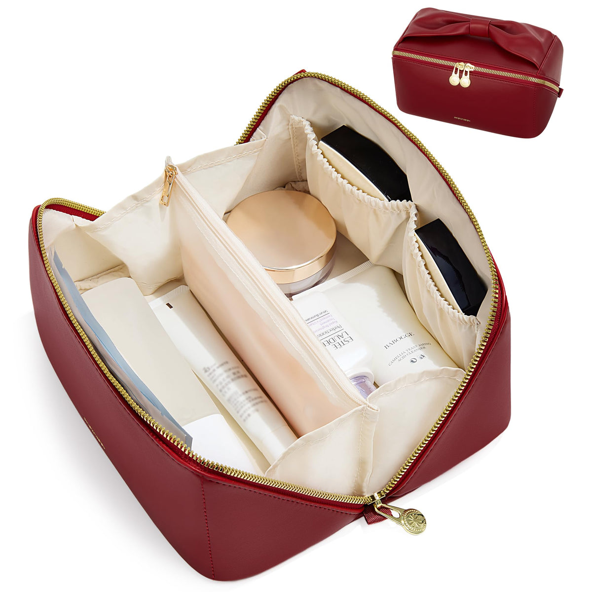 Wide-Open Travel Makeup Bag with Organized Compartments