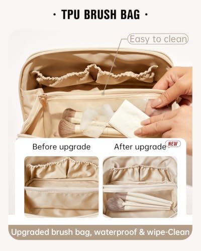 Large Flat-Open Travel Makeup Bag in Waterproof PU Leather
