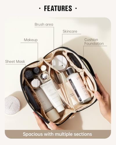 Large Flat-Open Travel Makeup Bag in Waterproof PU Leather