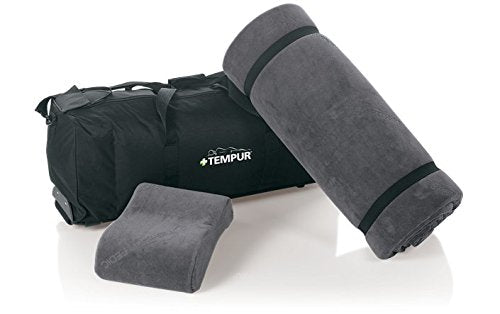 Tempur-Pedic Set-Includes Travel Size TEMPUR-Neck Pillow, Mattress Overlay, and Carry Bag, Gray