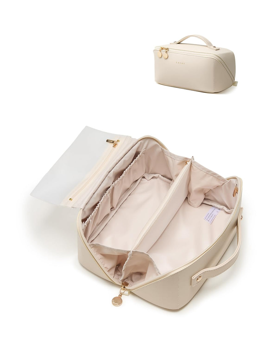 Large Flat-Open Travel Makeup Bag in Waterproof PU Leather