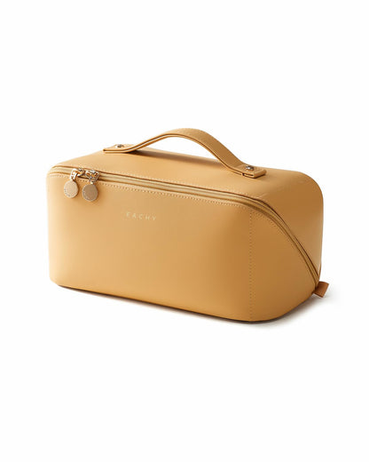 Large Flat-Open Travel Makeup Bag in Waterproof PU Leather