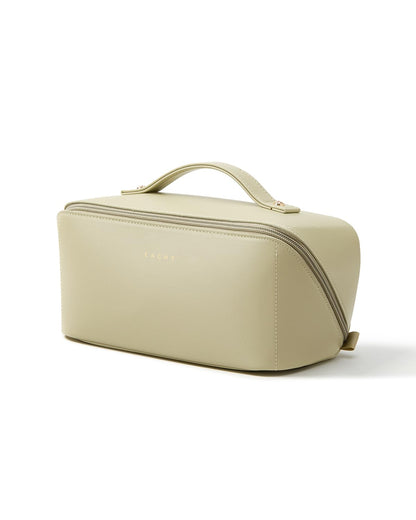 Large Flat-Open Travel Makeup Bag in Waterproof PU Leather