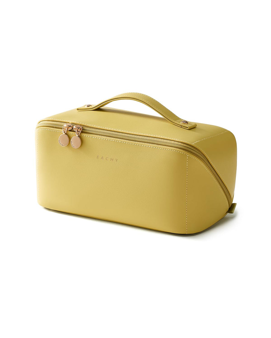 Large Flat-Open Travel Makeup Bag in Waterproof PU Leather