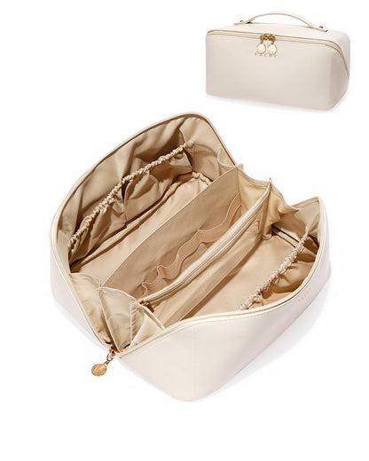 Large Flat-Open Travel Makeup Bag in Waterproof PU Leather