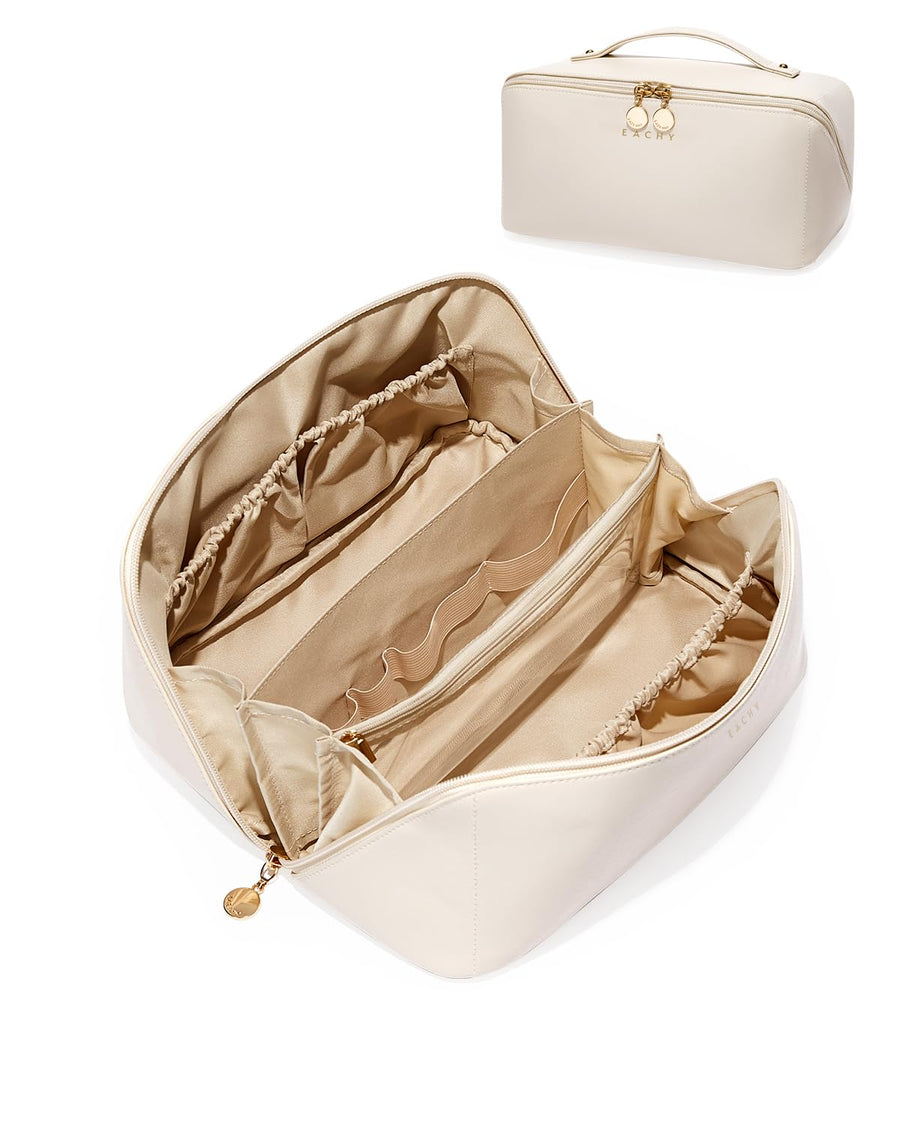 Large Flat-Open Travel Makeup Bag in Waterproof PU Leather