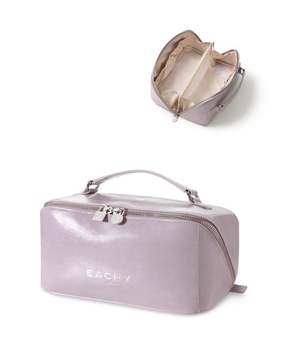 Large Flat-Open Travel Makeup Bag in Waterproof PU Leather