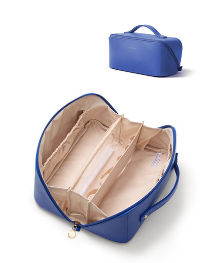 Large Flat-Open Travel Makeup Bag in Waterproof PU Leather