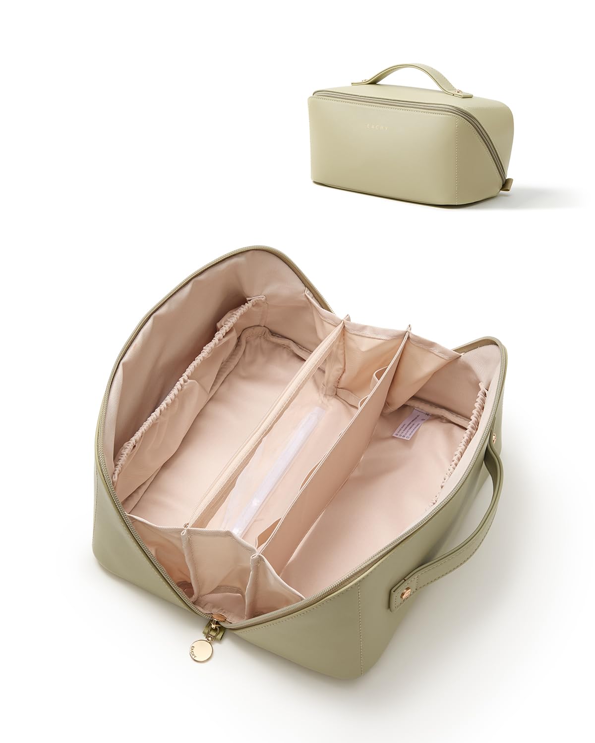 Large Flat-Open Travel Makeup Bag in Waterproof PU Leather