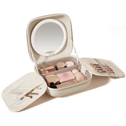 Travel Makeup Bag with Built-In LED Mirror