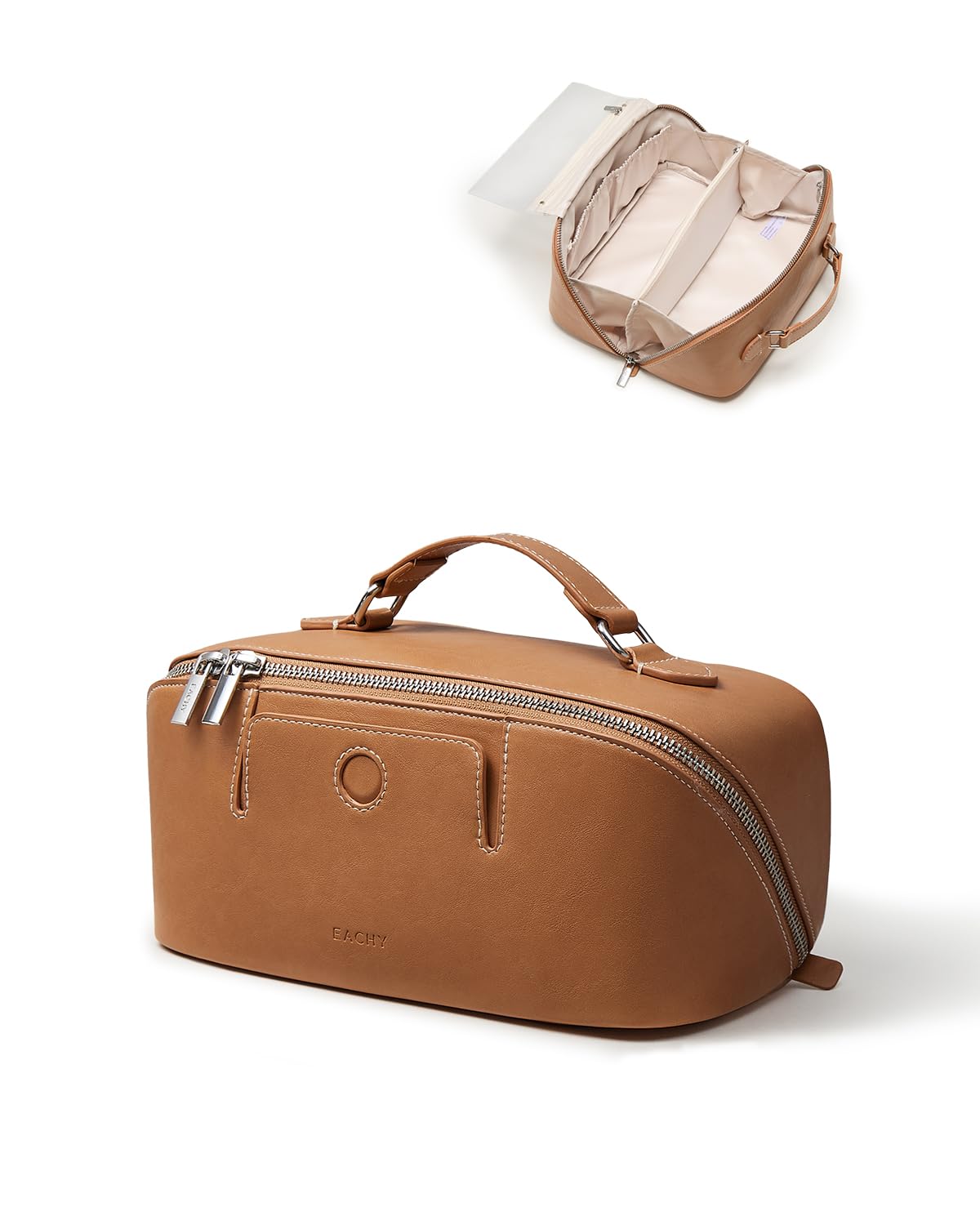 Large Flat-Open Travel Makeup Bag in Waterproof PU Leather