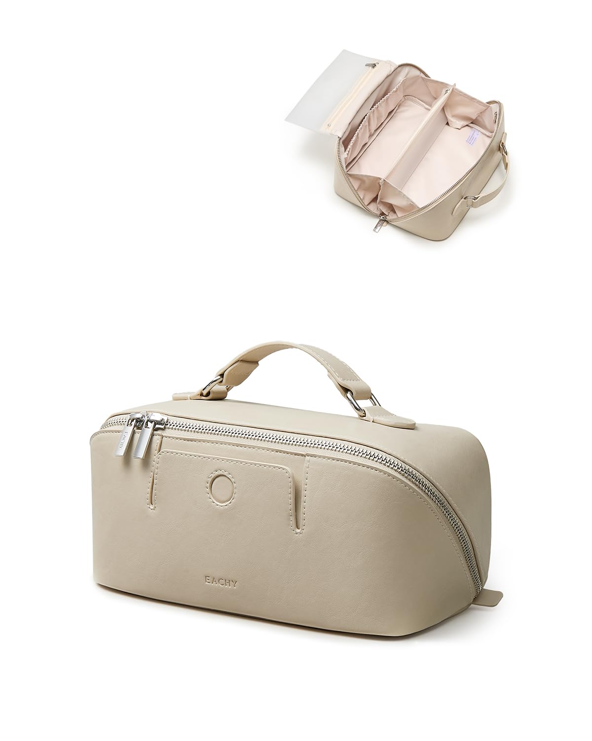 Large Flat-Open Travel Makeup Bag in Waterproof PU Leather