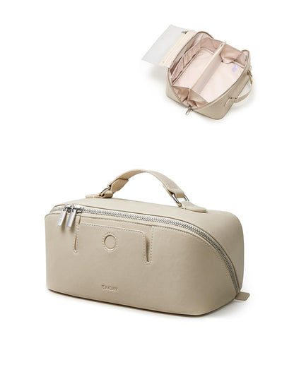 Large Flat-Open Travel Makeup Bag in Waterproof PU Leather