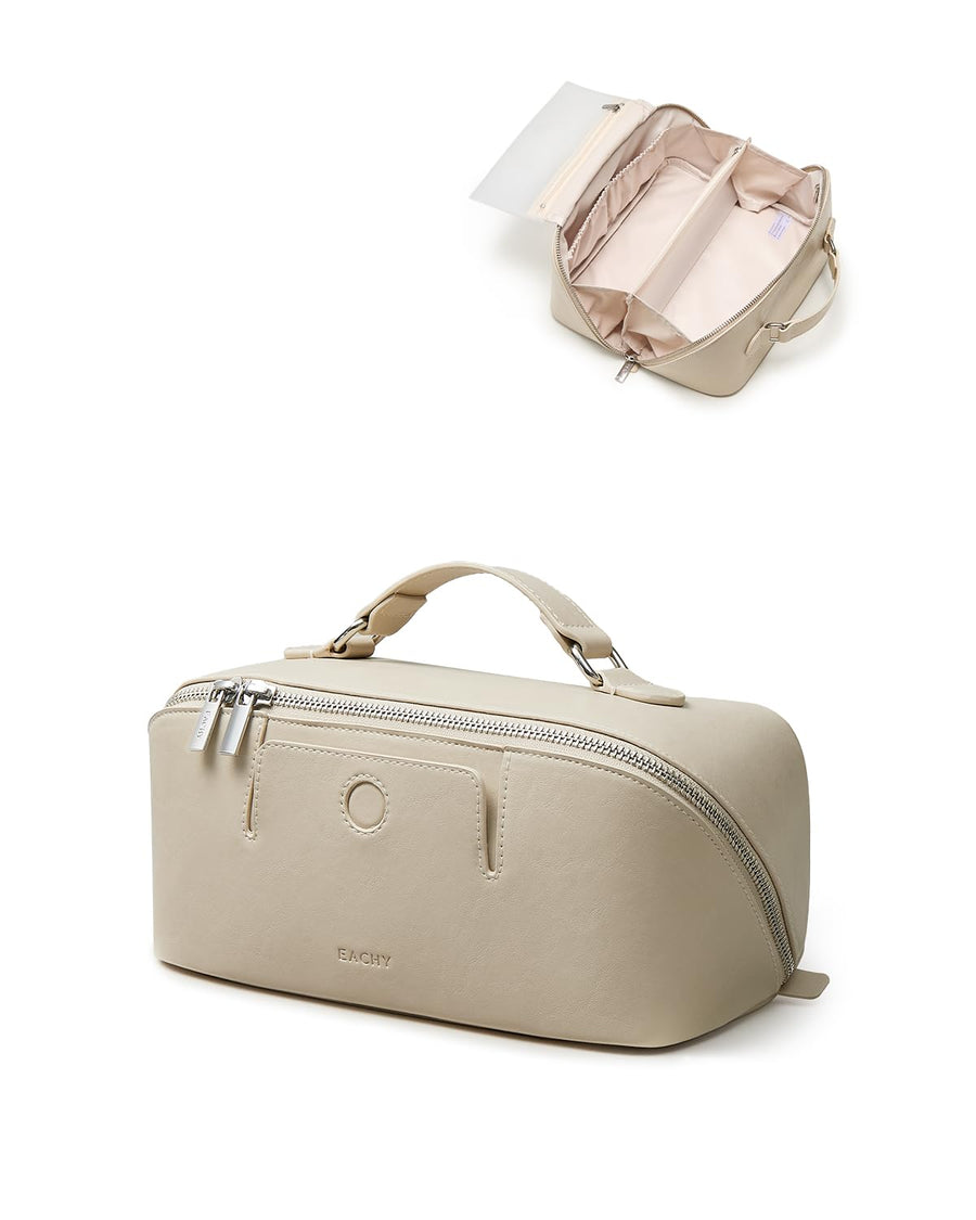 Large Flat-Open Travel Makeup Bag in Waterproof PU Leather