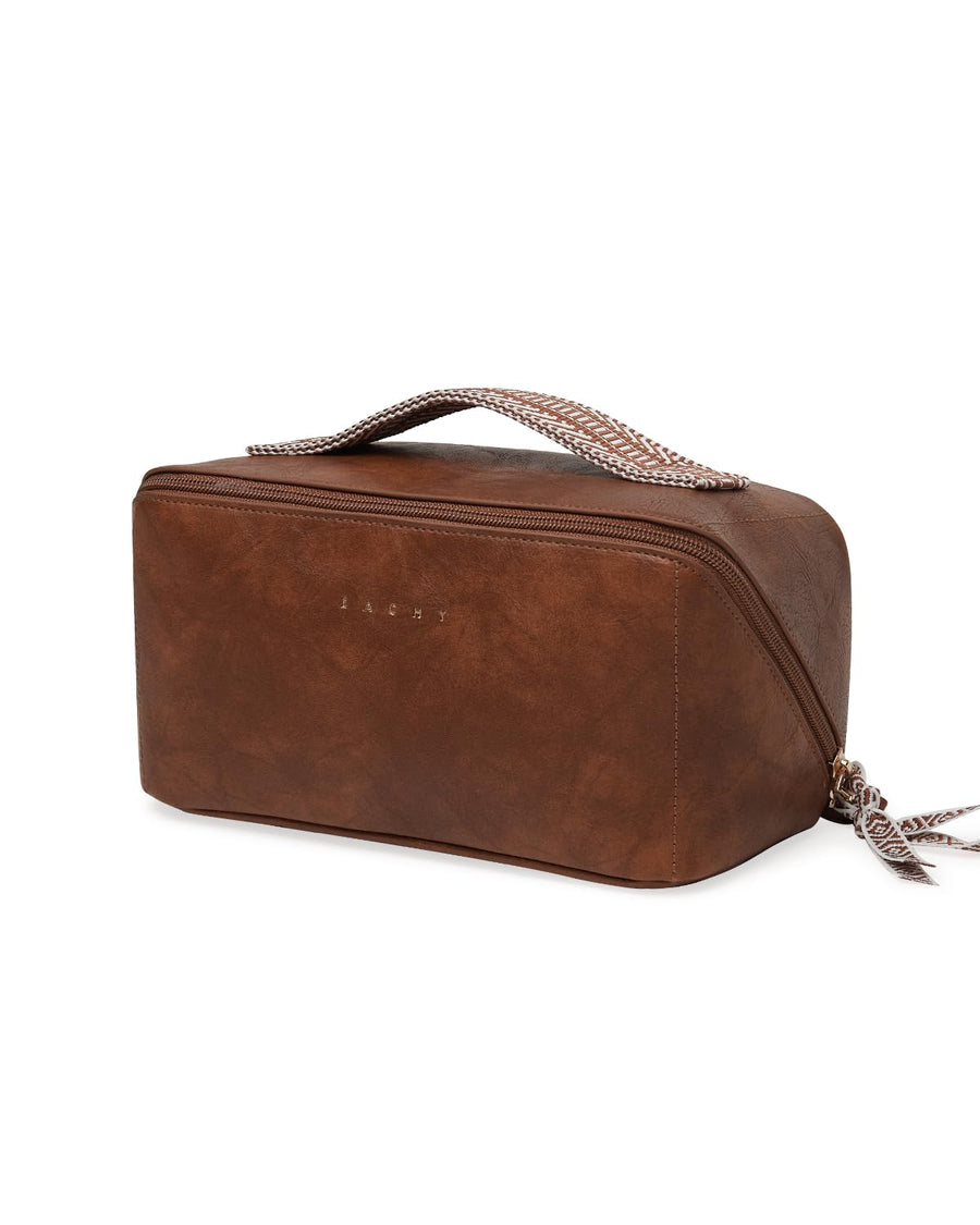 Large Flat-Open Travel Makeup Bag in Waterproof PU Leather