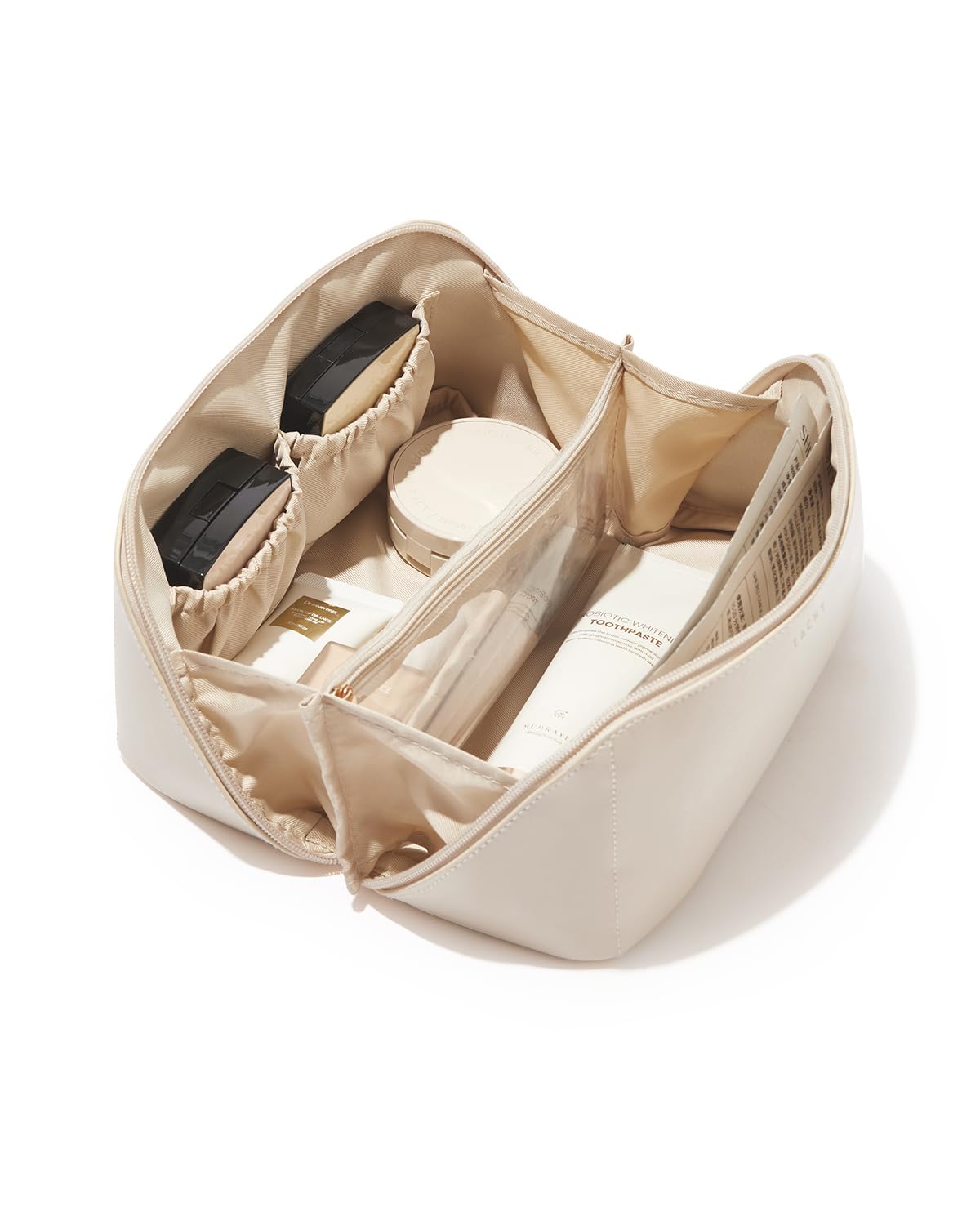 Large Flat-Open Travel Makeup Bag in Waterproof PU Leather