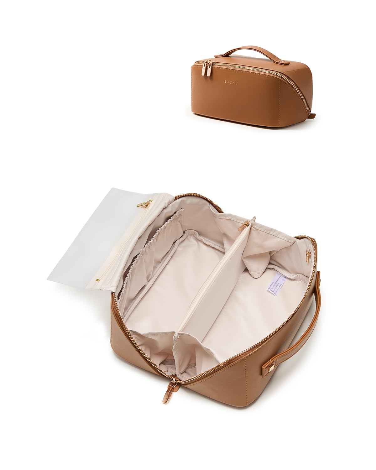 Large Flat-Open Travel Makeup Bag in Waterproof PU Leather