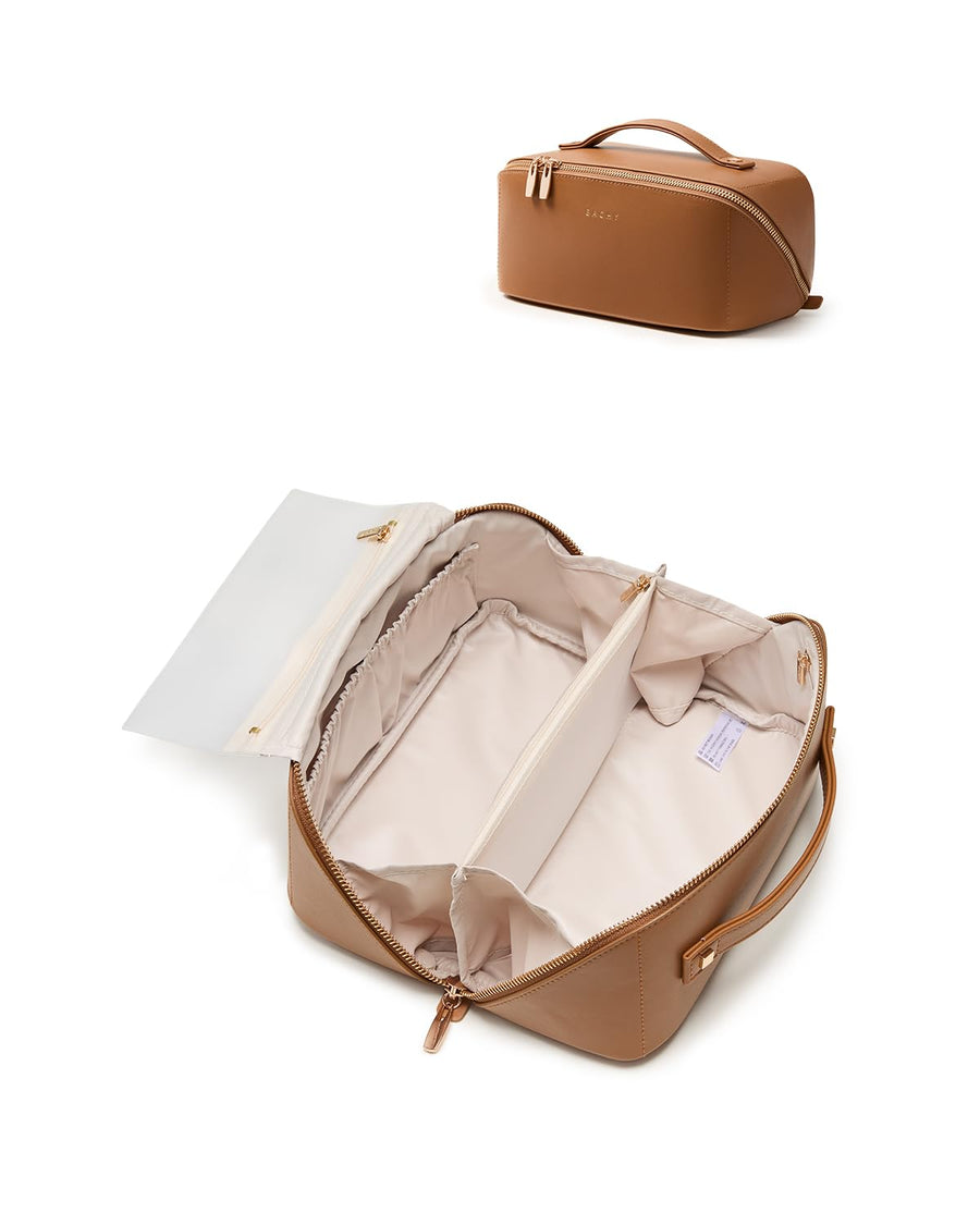 Large Flat-Open Travel Makeup Bag in Waterproof PU Leather