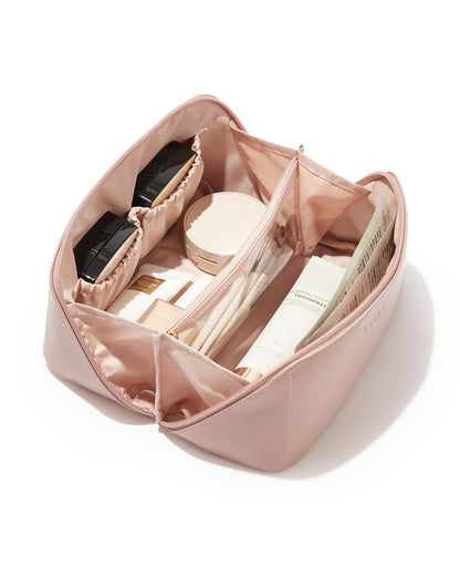 Large Flat-Open Travel Makeup Bag in Waterproof PU Leather