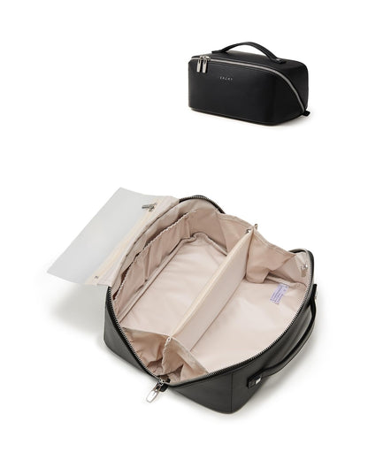 Large Flat-Open Travel Makeup Bag in Waterproof PU Leather
