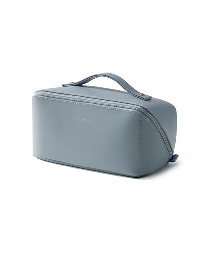 Large Flat-Open Travel Makeup Bag in Waterproof PU Leather