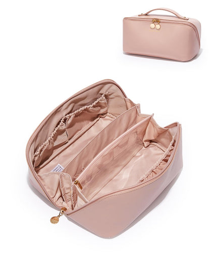 Large Flat-Open Travel Makeup Bag in Waterproof PU Leather