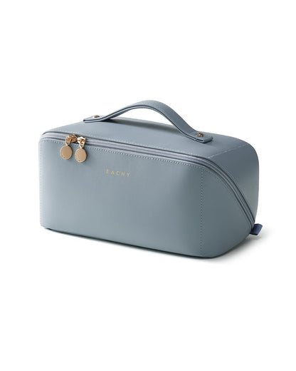 Large Flat-Open Travel Makeup Bag in Waterproof PU Leather