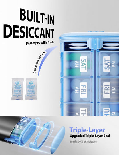 7-Day AM PM Metal Travel Pill Organizer