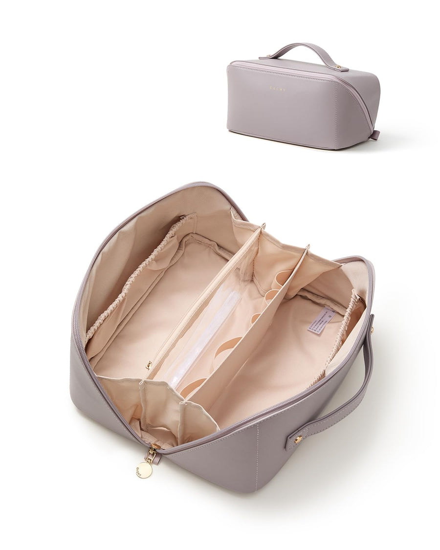 Large Flat-Open Travel Makeup Bag in Waterproof PU Leather