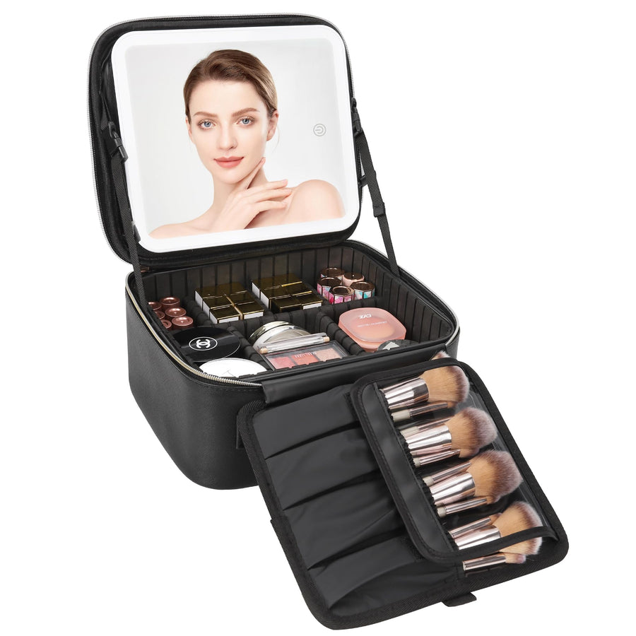 Travel Makeup Case with Built-In LED Mirror