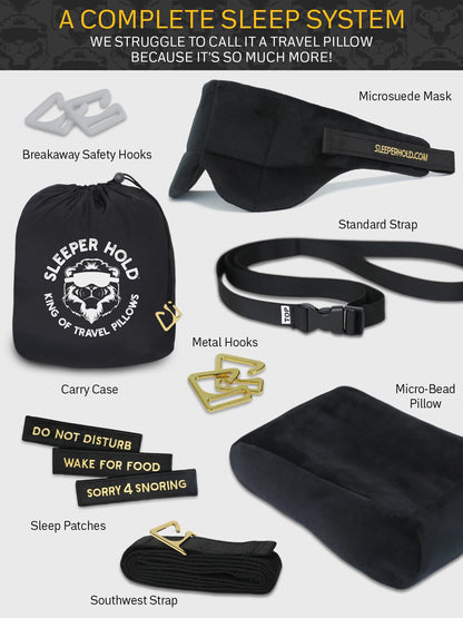 Airplane Travel Pillow with Head Strap and Eye Mask