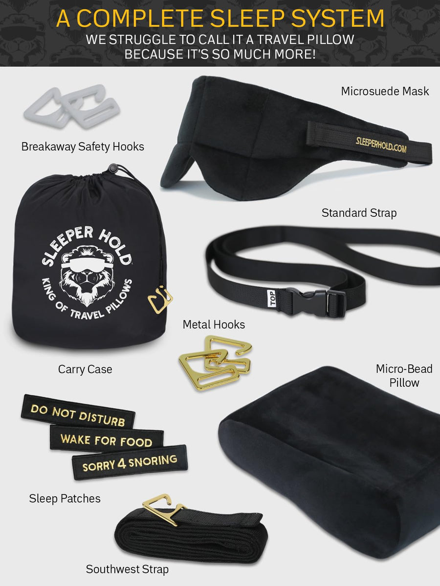 Airplane Travel Pillow with Head Strap and Eye Mask