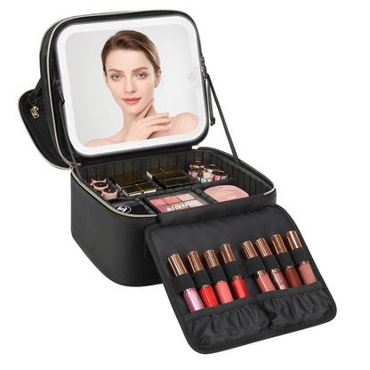 Travel Makeup Case with Built-In LED Mirror