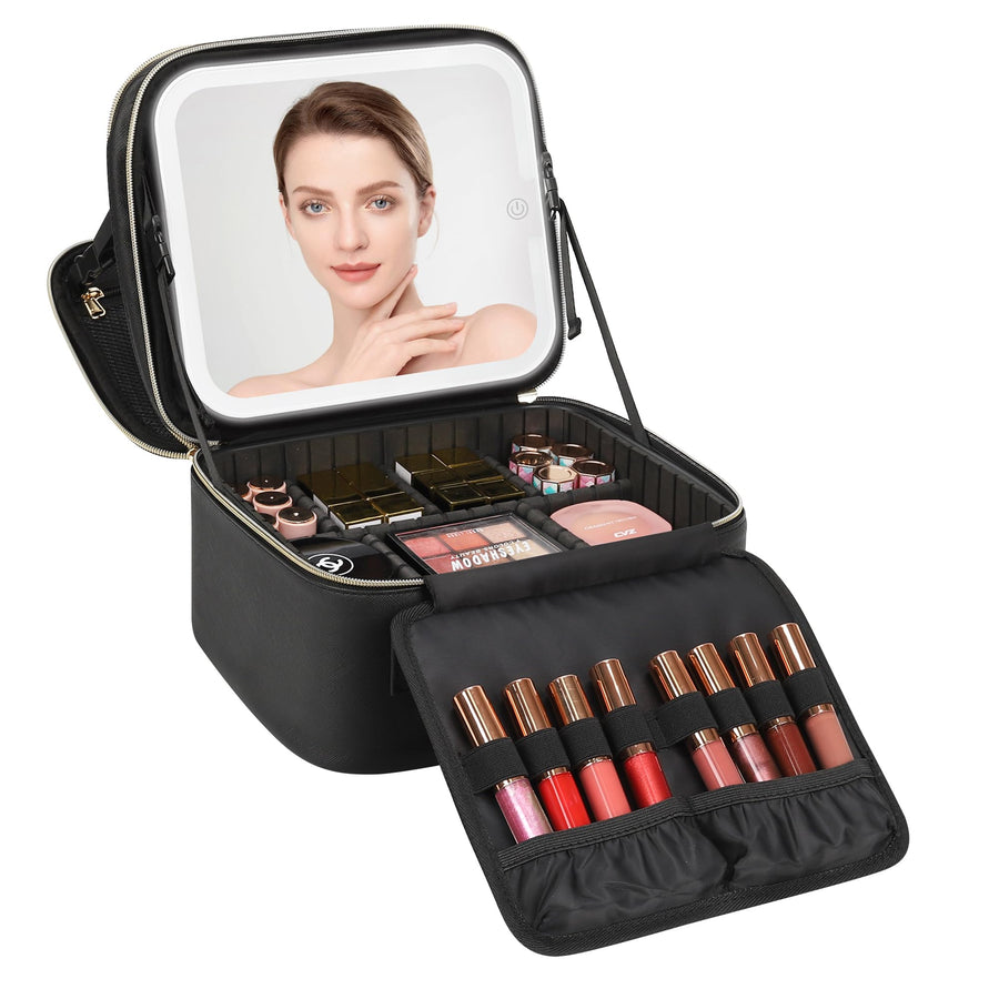 Travel Makeup Case with Built-In LED Mirror