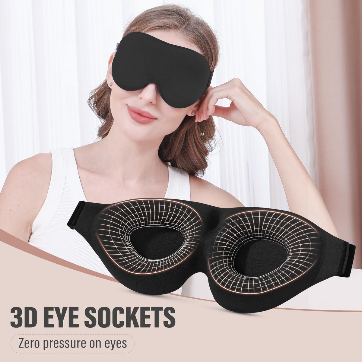 3D Contoured Blackout Sleep Mask with Adjustable Strap