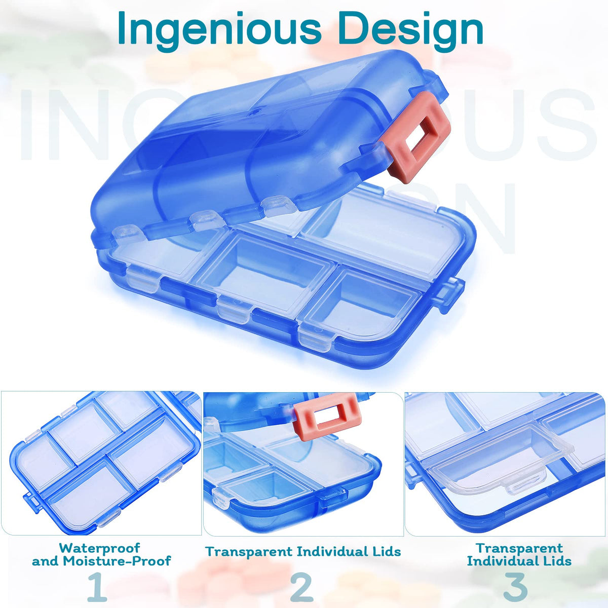 Travel Pill Organizer Bulk 10 Compartments Portable Pill Case