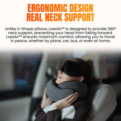 LOEXAIR™ Travel Pillow, Neck Pillow Travel for Airplane, Car - 100% Cotton Fabric & Memory Foam Plane Pillow, Lightweight & Easy-to-Carry on Flight, Full Travel Set
