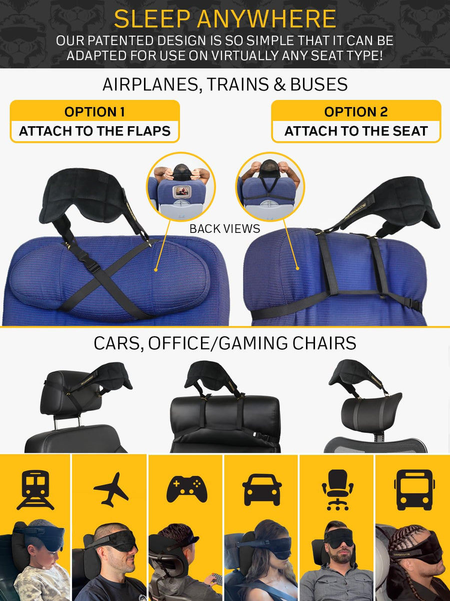 Airplane Travel Pillow with Head Strap and Eye Mask