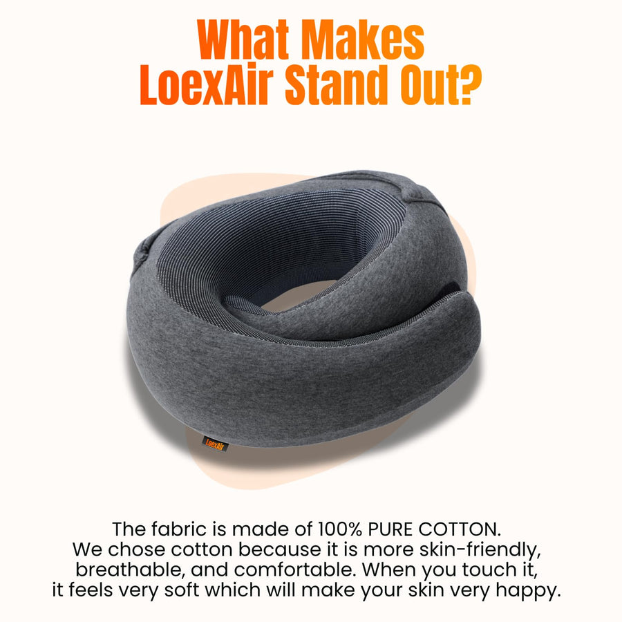 LOEXAIR™ Travel Pillow, Neck Pillow Travel for Airplane, Car - 100% Cotton Fabric & Memory Foam Plane Pillow, Lightweight & Easy-to-Carry on Flight, Full Travel Set