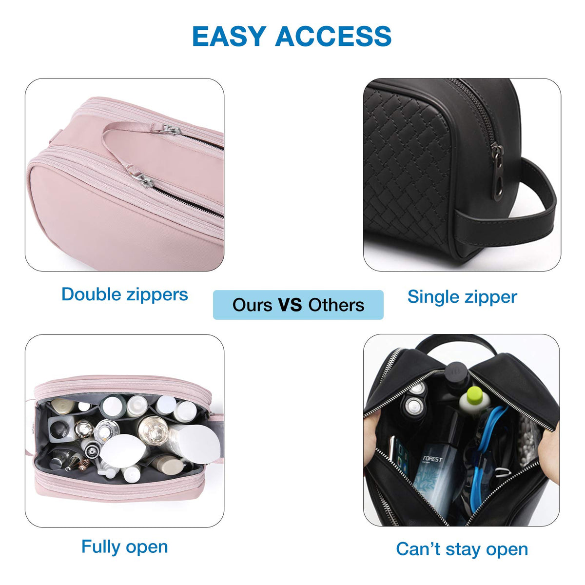 Water-Resistant Hanging Toiletry Bag with Full-Size Storage