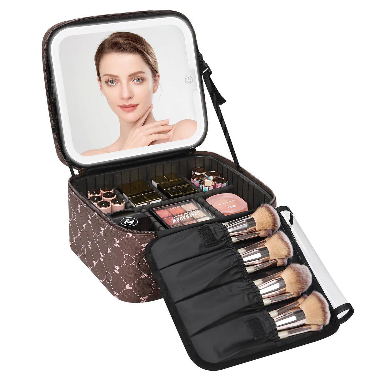 Travel Makeup Case with Built-In LED Mirror