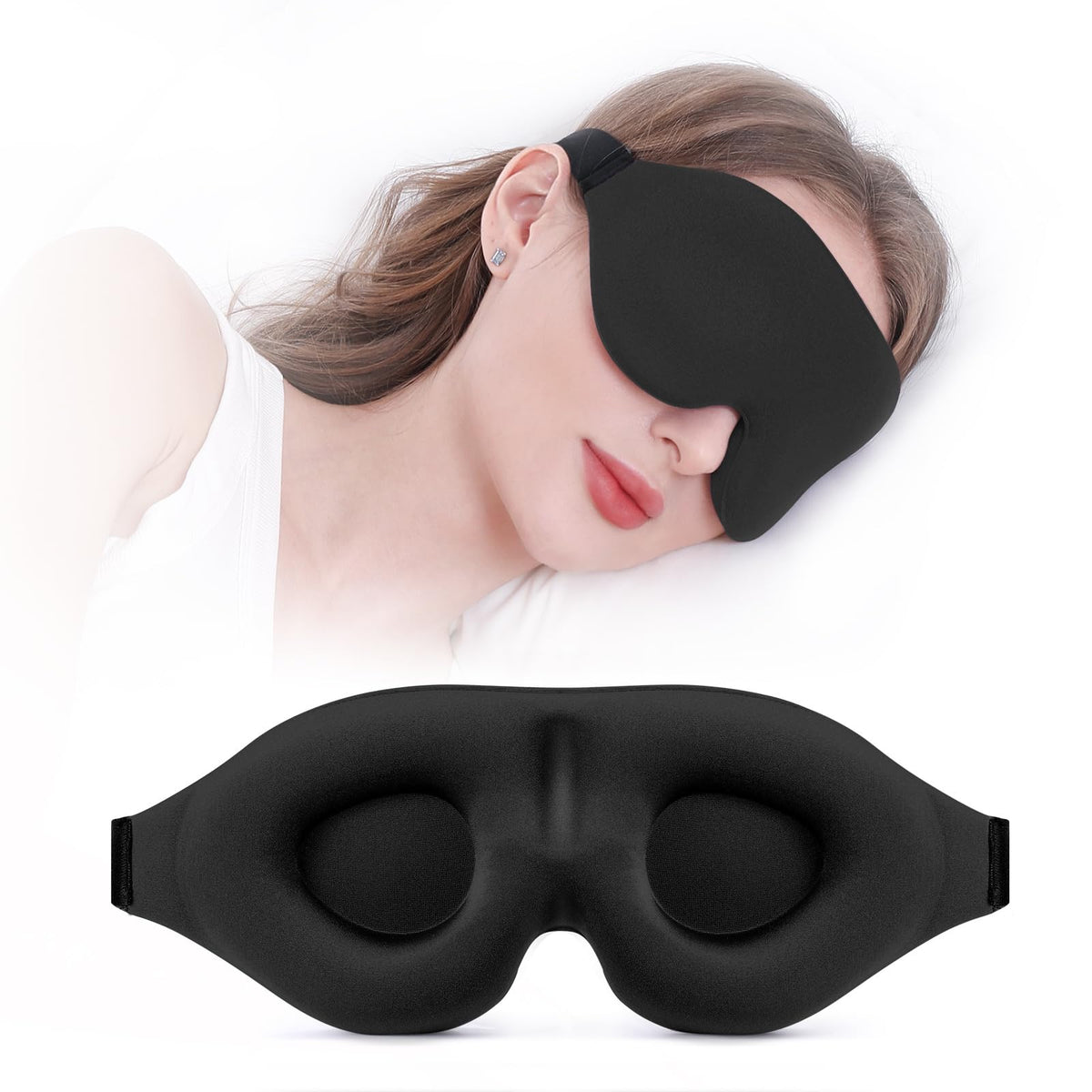 3D Contoured Blackout Sleep Mask with Adjustable Strap
