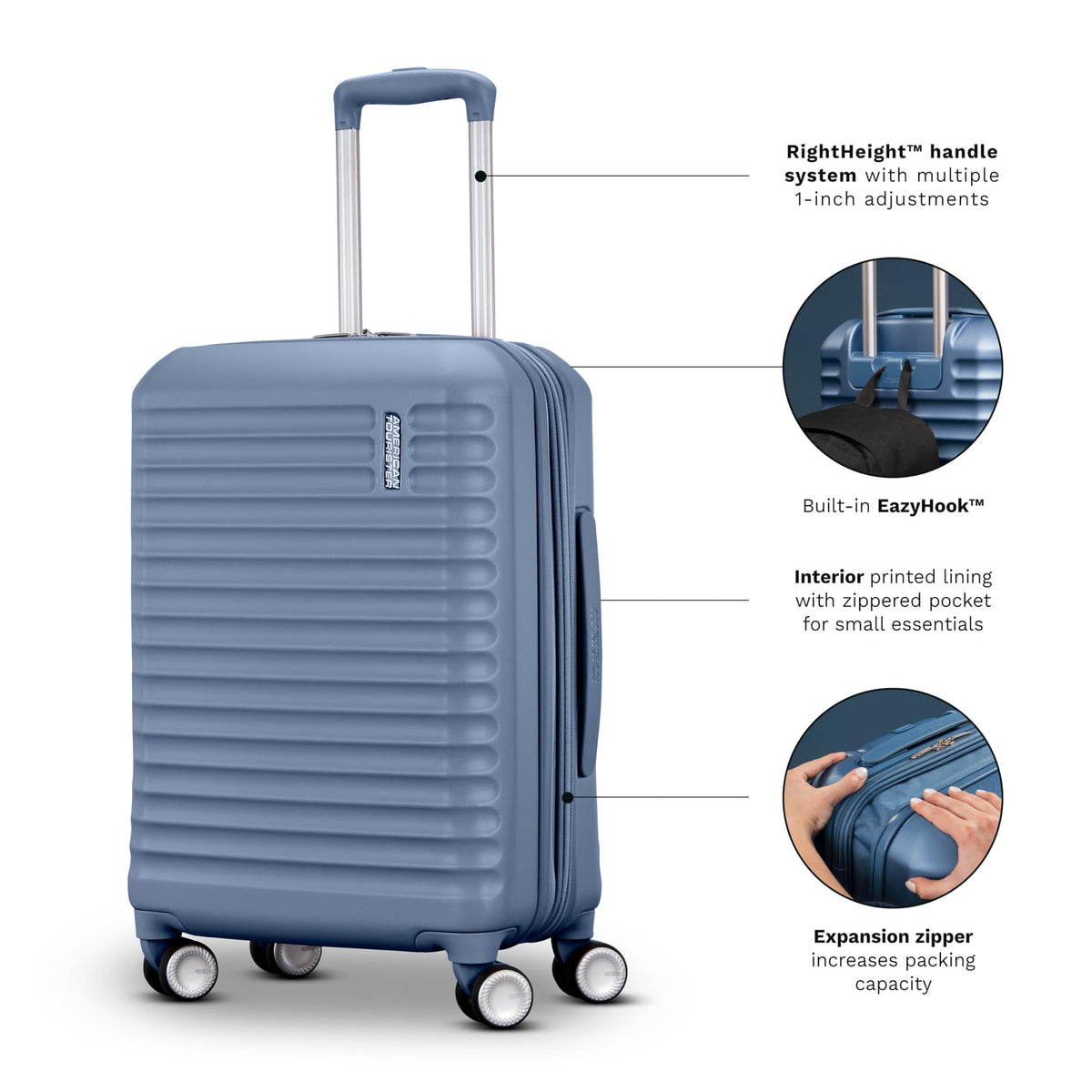 American Tourister Stratum 3.0, Airline Approved, Durable Hardside Luggage, Expands 1.5", RightHeight Adjustable Handle