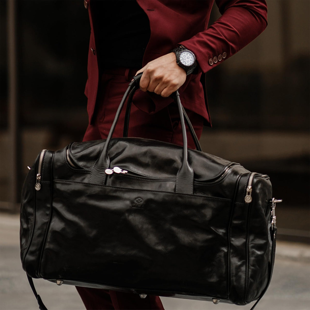 Leather Duffel Bag Weekend Bag Gym Large Travel Bag - Time Resistance