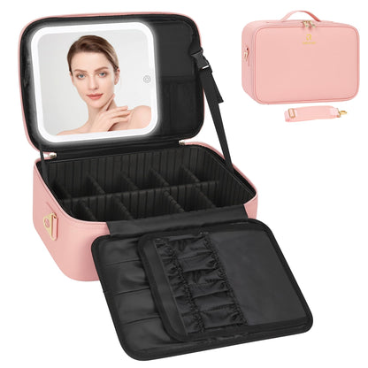 Travel Makeup Case with Built-In LED Mirror