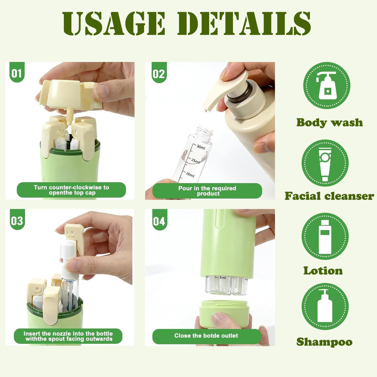 4-in-1 Leakproof Refillable Travel Bottle Dispenser