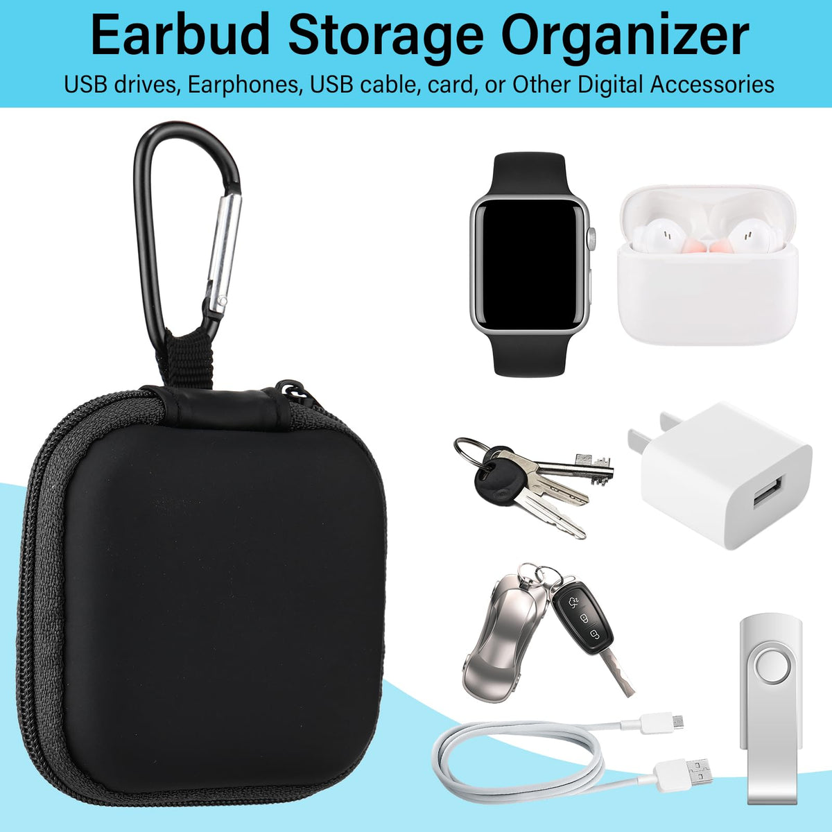 Paterr Square Earbud Case Pouch Bulk with Clip