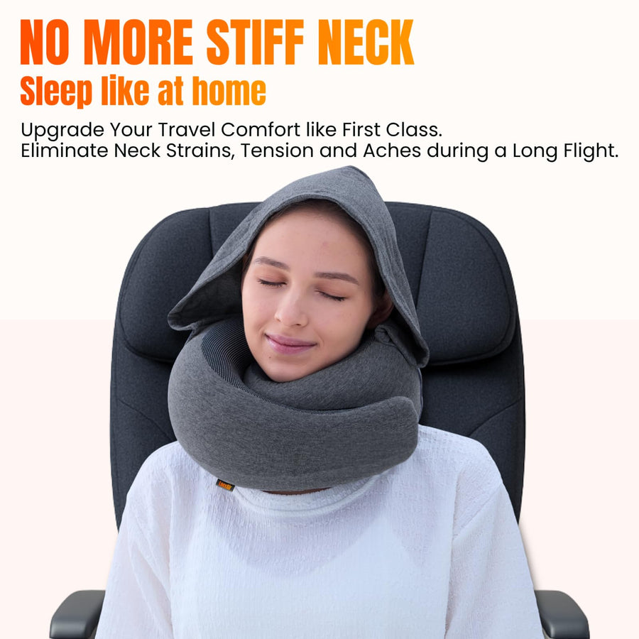 LOEXAIR™ Travel Pillow, Neck Pillow Travel for Airplane, Car - 100% Cotton Fabric & Memory Foam Plane Pillow, Lightweight & Easy-to-Carry on Flight, Full Travel Set