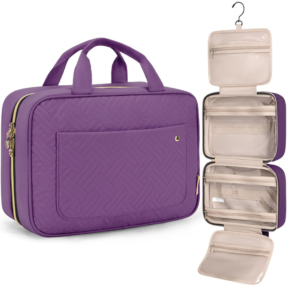 Water-Resistant Hanging Toiletry Bag with Full-Size Storage