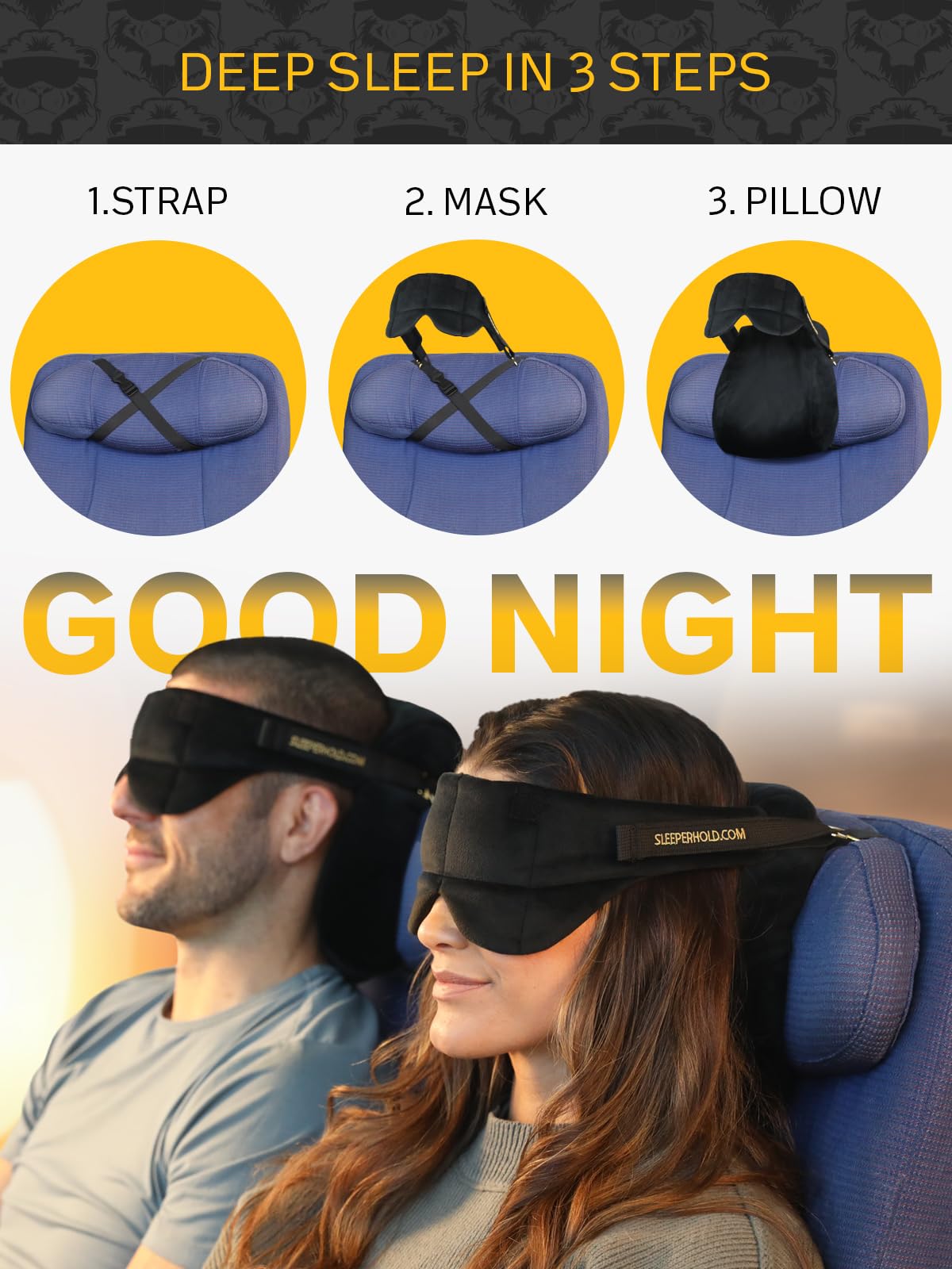 Airplane Travel Pillow with Head Strap and Eye Mask